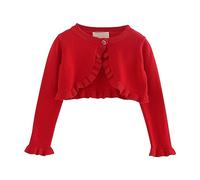 ofeirhz Little Girls Christmas Tops Kids Girls Coat Spring/Solid Color Single Long Sleeved Ruffled Cardigan Birthday School Size 5t Girl Clothes (Red, 6-7 Years)