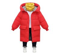ofeirhz Little Girls Outerwear Children's Cotton Padded Cotton for Boys and Girls Autumn and Winter Mid Length Cotton Padded Coat for Infants and Young Children Hooded Coat Toddler Red