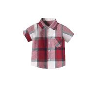 ofeirhz Long Sleeve Shirts for Youth Boys Boys Plaid Lapel Single Breasted Short Sleeve Shirt Multi Color Optional Top Pack (Red, 5 Years)