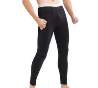 ofeirhz Mens Slim Fit and Fleece Thermal Pants Thermal Bottoms Fleece Lined Long Johns Soft Thermal Johns Underwear Fly Hole Leggings Pant Winter Warm Base Layer Pants Men's Solid Color Casual Black
