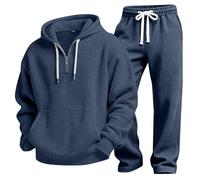 ofeirhz Mens Tracksuit Hooded Jogging Tops Bottoms Trouser Suit Set 2 Piece Casual Waffle Top Sweatsuit With Drawstring Hoodie And Front Pockets Activewear Joggers Set Outdoor Hiking Camping