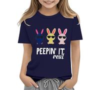 ofeirhz Shirt Long Sleeve Girls Easter Shirts for Toddler Boy Short Sleeve Tractor Bunny Tshirt for Kids Cotton Tee Tops 2 13 Years Girl Clothes Toddler (Navy, 8-9 Years)
