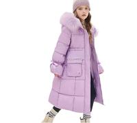ofeirhz Sing Coat Children's Down Jacket Winter Korean Style Large Collar Medium and Long Style Medium and Large Children's Boys and Girls Thickened Coat Down Jacket Rose (Purple, 13-14 Years)