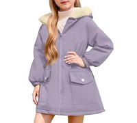 ofeirhz Star Coat Girls Winter Coats Windproof Heavyweight Hooded Fleece Lined Padded Mid Length Soft Cozy Winter Warm Outerwear Girls Winger Coat (Purple, 11-12 Years)