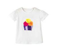 ofeirhz Stylish Tops for Teen Girls Solid Basic Short Sleeve Sequin Flower Pot Children's Outfit Short Sleeve White Blouse Shirt (J, 6-7 Years)