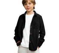 ofeirhz Thermal Sleeve Shirt with Pockets Casual Stand Up Collar Long Sleeved Top for Boys and Girls Suitable for Medium and Large Children. Size 8 Boys (Black, 15-16 Years)