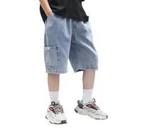 ofeirhz Toddler Boy Clothes 12 Months Children's Summer Thin Style Big Children's Summer Clothes Boys' Mid Pants Fashionable Korean Version Five Point Jeans Casual Shorts Boys 4t (Sky Blue, 5-6 Years)