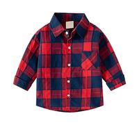 ofeirhz Top Boy Age 4 Fall Plaid Shirt Lapel Down Cuff Tops Gentleman Tops Everyday School Wedding Flower Boys Outfits 1t Top Boy (Red, 18-24 Months)