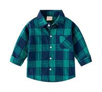 ofeirhz Top Boy Age 4 Fall Plaid Shirt Lapel Down Cuff Tops Gentleman Tops Everyday School Wedding Flower Boys Outfits 1t Top Boy (Green, 12-18 Months)