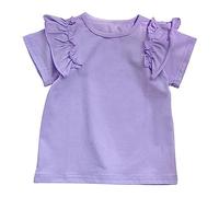ofeirhz Top for Kids Girls Children's T Shirt Short Sleeve Round Neck Solid Color Top Casual Going Out for 1 to 7 Years Little Girls Mesh Tops (Purple, 4-5 Years)