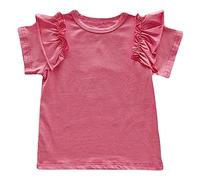 ofeirhz Top for Kids Girls Children's T Shirt Short Sleeve Round Neck Solid Color Top Casual Going Out for 1 to 7 Years Little Girls Mesh Tops (Hot Pink, 5-6 Years)