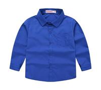 ofeirhz Top Short Set Shirts Spring Summer and Autumn New for Boys and Girls Suit Collar Shirts Children's Solid Color Long Sleeved Performance Costumes Casual Shirt Colorful (Blue, 11-12 Years)