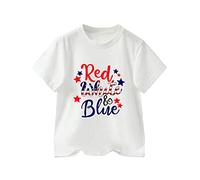 ofeirhz Track Top Boys White Blue Text Print T Shirts American Flag Shirt Kids Independence Patriotic Short Sleeve Tops Youth Cold Gear (White, 2-3 Years)