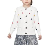 ofeirhz X Girl Cardigan Sweater Cute Warm Long Sleeve Button Fleece Knitwear Jacket Outerwear Fall Winter Kids Coats Big Girls (White, 7-8 Years)