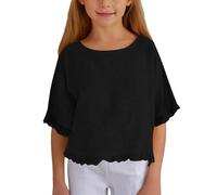 ofeirhz Youth Long Sleeve T Shirt Cotton and Linen Five Point Sleeves Girls' Solid Color Casual Tops Round Neck You Sound Like A Girl (Black, 9-10 Years)