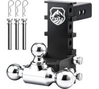 Off-Road Adjustable Trailer Hitch Tri-Ball Mount Fit 2” Receiver, 8” Rise/Drop Tow Hitch for Trucks, RV, Boat, & ATV/UTV (1-7/8", 2", 2-5/16" Balls) Heavy Duty 12,500 lbs GTW, Tool-Free Setup