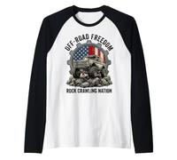 Off-Road Freedom Rock Crawling Nation Vintage 4x4 USA Flag Raglan Baseball Tee