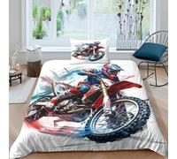 Off-road Motorbike 3D Printed Comforter Cover Set extreme Sports Duvet Cover Bedding Set for Kids Teens Boys Room Decor Microfiber Quilt Cover 2 PCS with Pillow Case Hidden Zipper Single（135x200cm）