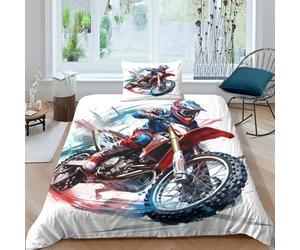 Off-road Motorbike 3D Printed Comforter Cover Set extreme Sports Duvet Cover Bedding Set for Kids Teens Boys Room Decor Microfiber Quilt Cover 2 PCS with Pillow Case Hidden Zipper Single（135x200cm）