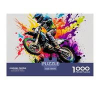 Off-road Motorcycle Challenging & Brainteasing Classic Jigsaw Puzzle for Adults 1000 Pc Biker with Paint Splash Recycled Cardboard Decoration Educational Fun Games Homestay Entertainment Area Props Ag