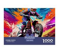 Off-road Motorcycle Classic Educational Jigsaw Puzzle for Adults 1000 Piece Recycled Biker in Colorful Splash Cardboard Decoration Challenging & Brainteasing Fun Games Student Vacation Pastime Goodies