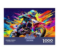 Off-road Motorcycle Colourful Off-road Motorcyclist in Vibrant Backdrop 1000 Pcs Jigsaws for Adults The Impossible Challenge Brain Development 52x38cm/1000pcs