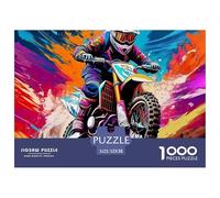 Off-road Motorcycle Decoration Educational Jigsaw Puzzle for Adults 1000 Pieces Recycled Cardboard Biker in Colorful Splash Classic Challenging & Brainteasing Games Ages 12+ 52x38cm/1000pcs