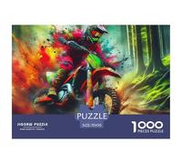 Off-road Motorcycle Recycled Cardboard Challenging Jigsaw Puzzle for Adults 1000 Pc Decoration Biker in Forest Splash Classic Brainteasing Educational Games Retirement Life Pastime Goodies Ages 12+ 70