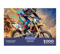 Off-road Motorcycle Recycled Cardboard Educational Jigsaw Puzzle for Adults 1000 Piece Biker in Bright Colors Decoration Challenging & Brainteasing Classic Games Creative Market Items for