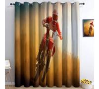 Off Road Motorcycle Rider 100% Blackout Curtains W 92" x L 54" for Bedroom and Living Room, Super Soft Extreme Sports Printed Thermal Insulated Curtains, Eyelet Light Blocking Window Drapes