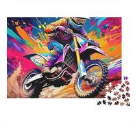 Off-road Motorcycle1000-Piece Jigsaw Puzzle Neon Motocross Vibrant Color Splash- Brainteasing Challenge for Adults And Kids 38x26cm/1000pcs