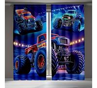 Off-Road Truck Curtains for Boys Monster Truck Curtain Panel for Kids Colorful Cartoon Car Print Thermal Insulated Noise Reducing Blackout Window Curtain for Living Room, W46.2" x L54.3" x 2 Panels