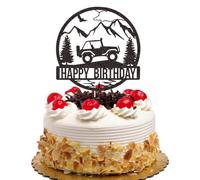 Off-road Vehicle Happy Birthday Cake Topper for Boys Men' Birthday Party Supplies, SUV Jeep Drivers Adventure Themed Cake Topper, Black Glitter