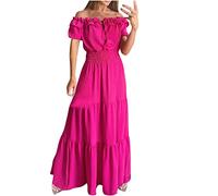 Off Shoulder Elegant Women's Bubble Sleeve Waist Maxi Dresses Boho Casual Beach Holiday Sundress A-Line Vintage Milk Maid Dress Ladies