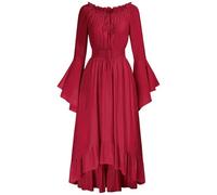 Off Shoulder Puff Sleeve Renaissance Cottage Pirate Dress Halloween Costume | Off The Shoulder, Front Tie, Smocked Waist, Lightweight Fabric, for Cosplay & Ren Faire