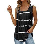Off Shoulder Tops with Straps French Cut Blouse Gifts for Girls Crew Summer Vest Loose Pleated Square Neck Sleeveless Top Curved Hem Loose Large Size Women's Top Sale Clearance Items Under 5 Pounds