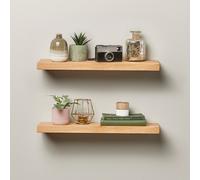 Off the Grain 2 Pack Handmade Solid Oak Wall-Mounted Floating Shelves - 15cm Deep with Floating Rod Brackets - Rustic Display Shelf Off the Grain Light Oak 130 cm x 15 cm