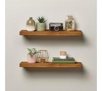 Off the Grain 2 Pack Wooden Floating Shelves - Solid Oak with Walnut Finish- 15cm Deep with Floating Rod Brackets in Dark Brown | Size: 90 cm x 15 cm Off the Grain Dark Brown 90 cm x 15 cm