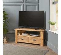 Off the Grain Corner Tv Stand With Drawers Made From Solid Wood - 120Cm Rugger Brown Finsh