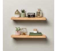 Off The Grain Oak Floating Shelf Made From Solid Oak -40Cm (L) Wall Mounted Rustic Wooden Shelves - Pack Of 2