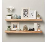 Off The Grain Oak Floating Shelf Made From Solid Oak -80Cm (L) Wall Mounted Rustic Wooden Shelves - Pack Of 2