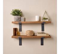 Off the Grain Oak Wall Shelves Made From Solid Wood, Set Of 2 Shelf Boards With Brackets -Walnut Finish 70Cm
