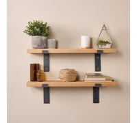 Off The Grain Pack Of 2 Wooden Oak Shelves With Lipped Brackets - 100Cm Solid Oak Shelves