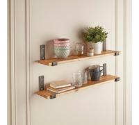 Off the Grain Rustic Wood Wall Shelves Set Of 2 With Inverted Brackets -15Cm X 2.5Cm Wooden Shelves 60Cm