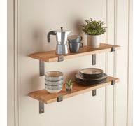 Off the Grain Rustic Wooden Shelves With Brackets -140Cm Length- Pack Of 2 - 22.5Cm Deep