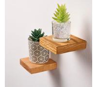 Off The Grain Small Oak Floating Shelf - Pack Of 7 Wooden Plant Shelves - 95mm X 95mm