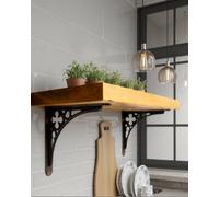 Off The Grain Wood Shelf Rustic Solid Wooden Shelf With Brackets 50Cm (L)