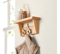Off the Grain Wooden Coat Rack with Storage Shelf - Solid Oak Coat Storage 2 Hooks in Light Oak | Size: 3 Hooks Off the Grain Light Oak 3 Hooks