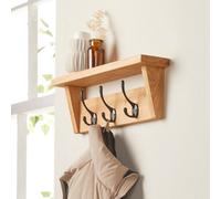 Off The Grain Wooden Coat Rack With Storage Shelf - Solid Oak Hanger - 3 Hooks