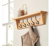 Off The Grain Wooden Coat Rack With Storage Shelf - Solid Oak Hanger - 5 Hooks